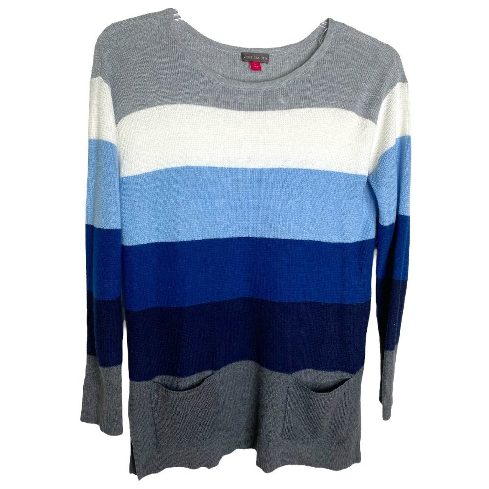 Vince Camuto Womens Colorblock Sweater Size S Blue and Gray Preppy Academia